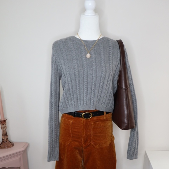La Hearts Sweaters - LA Hearts Knit Cropped Sweater Grey Size Small